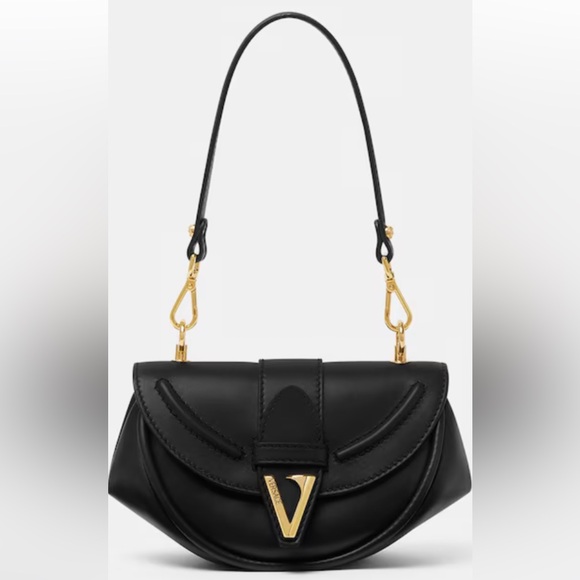 Versace Handbags - Authentic Versace Virtus Black Leather Shoulder Bag with Gold Accents